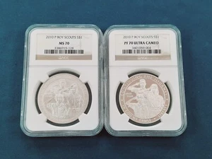 2010 P Boy Scouts Commemorative Dollar set! 90% silver! NGC PF70 MS70 - Picture 1 of 3