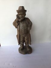 MCM Carving Figure Well Dress Man ON Telephone Well Carved From Burl Wood LOOK 