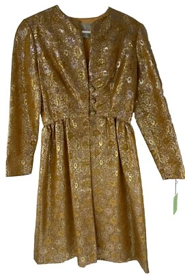 SARMI NEW YORK Vtg Dress Metallic Brocade Gold Silver Size 12 1960's 1970's - Image 1 of 4