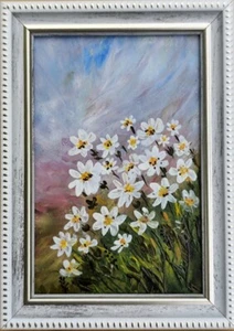 Small Oil Painting 5х7in Frame Little Daisy Flowers Cute Flowers Bouquet. - Picture 1 of 12
