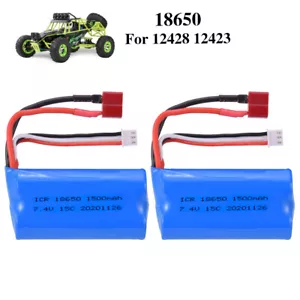 2x 7.4V 1500Mah Battery T plug Deans for WLtoys 12428 12403 High Speed RC Car - Picture 1 of 11