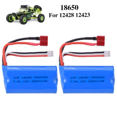2x 7.4V 1500Mah Battery T plug Deans for WLtoys 12428 12403 High Speed RC Car - Image 1 of 4