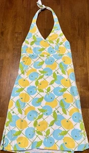 Vtg Lilly Pulitzer Dress LEMONS Halter Tie Lined Blue/Green/Yellow Girls 7 - Picture 1 of 2