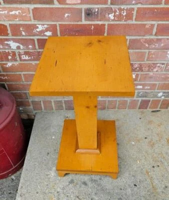 Mesa pedestal vintage con soporte de helecho vegetal hecha a mano de madera maciza Foto 1 de 4