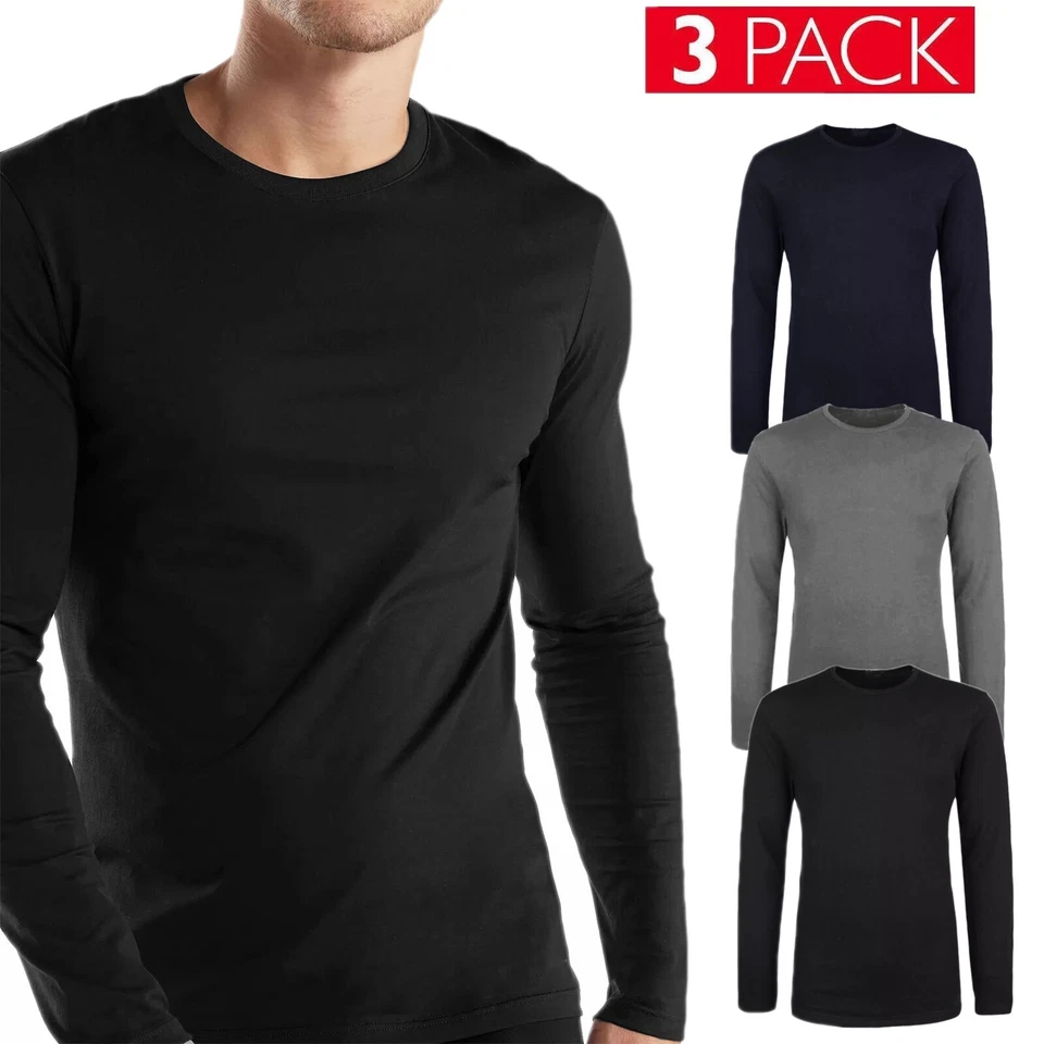 Set 3 Pezzi Shirt Uomo Manica Lunga Girocollo Maglia Caldo Cotone Felpato VEQUE - Immagine 1 di 4