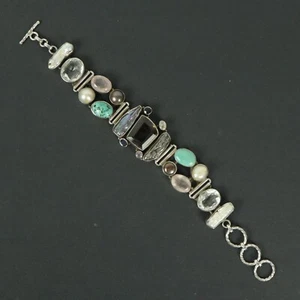 Vintage Sterling Silber massiv 925 Multi Edelstein Armband T Stab Verschluss 57,5 g - Bild 1 von 8