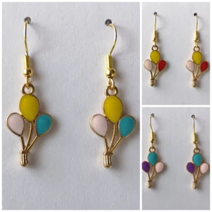 Balloon Enamel Earrings Gold Plated Hooks - Picture 1 of 5