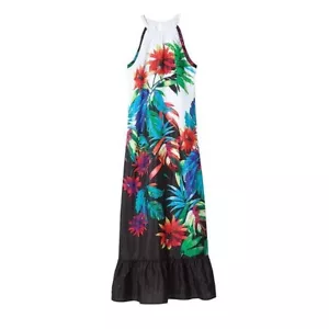 Ladies Tropical Summer Sleeveless High Neck Maxi Dress - Size Medium (8-10) New - Picture 1 of 1