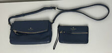 Kate Spade New York Blue Foldable Pebbled Leather Crossbody Purse With Wristlet