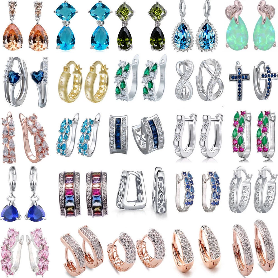 1 Paar Sterling Silber 925 gestempelt Hänger Stein Kristall Clips Studs Ohrringe - Bild 1 von 1