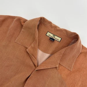 Tommy Bahama Shirt Mens Extra Large Orange Floral Silk Coconut Buttons Camp XL - Picture 1 of 8