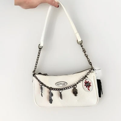 ED HARDY Hombro Xbody Gunmetal Cadena Bolso Dijes Calavera Gritando Tigre Tatuaje Foto 1 de 4