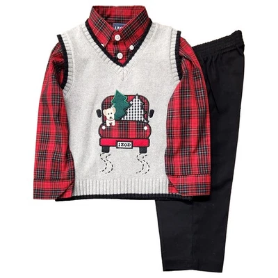 IZOD ребенка ясельного возраста мальчиков платье вверх серый грузовик жилет, черные брюки и рубашка наряд комплект 2T - Изображение 1 из 2