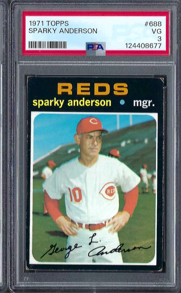 1971 Topps # 688 Sparky Anderson Cincinnati Reds HOF VG PSA 3 - Image 1 of 1