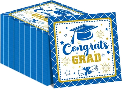 Servilletas Congrats Grad para suministros de fiesta de graduación 2025 azul felicitar graduado Foto 1 de 4