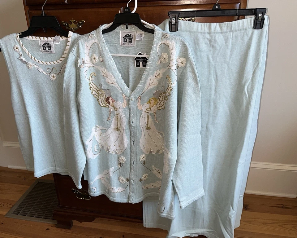 NWT STORYBOOK KNITS 3PC EMBELLISHED CARDIGAN SWEATER SET SKIRT ANGELS BLUE IX - Image 1 of 4