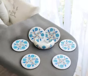 Conjunto de posavasos para el hogar nuevos hechos a mano con incrustaciones de mármol blanco de 4" regalos de boda decoración del hogar - Imagen 1 de 6