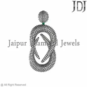 Natürlich Pflastern Echtem Diamant Smaragd 925 Sterlingsilber Designer Anhänger - Bild 1 von 3