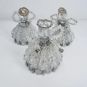 Vintage Handmade Bead Safety Pin Angel Ornaments 3 1/2” Tall Lot Of 3 - Picture 1 of 11