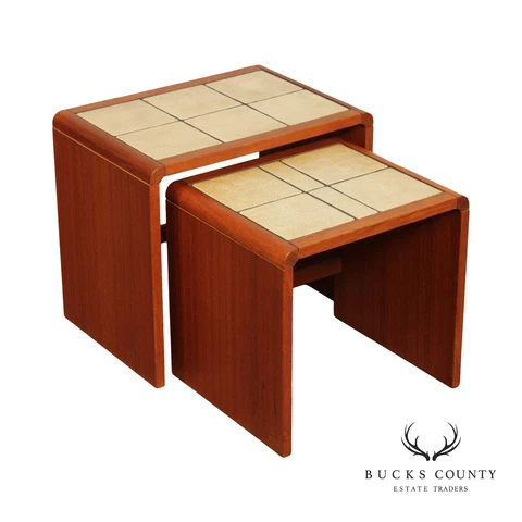 Mid Century Danish Modern Pair of Teak Nesting Tables Cover
