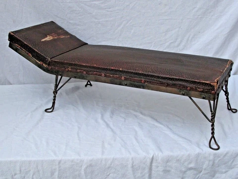 Antique  Salesman Sample Chaise Lounge Fainting Couch Twisted Steel Rod Legs Cover