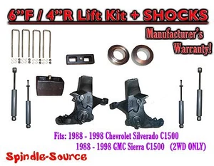 6" / 4" Spindle Lift Kit + SHOCKS FOR 1988 - 1998 Chevy/GMC C15 C1500 C2500 2WD - Picture 1 of 2