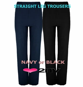 Ladies Straight Leg Trousers STRETCH Pull On Finely Ribbed Womens Trousers 8-26 - Picture 1 of 1