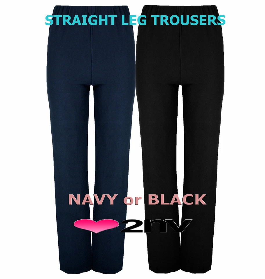 Ladies Straight Leg Trousers STRETCH Pull On Finely Ribbed Womens Trousers 8-26 - Image 1 of 1