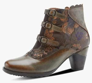 L'artiste Spring Step Iwantit Bootie Cognac Brown Floral Leather Size US 9 EU 40 - Picture 1 of 6