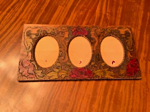 Antique  Frame Art Nouveau Pyrography Women  Flowers 18” X 9”   3 Oval Opening - Picture 1 of 12
