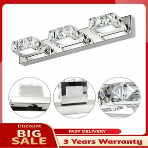 3 Square Lights Modern Bathroom Vanity Light LED Crystal Mirror Front Wall Lamp - Picture 1 of 19