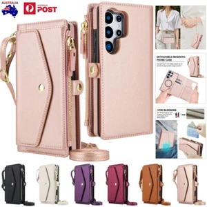 For Samsung S25 S24 S23 S22 S21 S20 Zipper Wallet Case Magnetic Detachable Cover - Picture 1 of 70