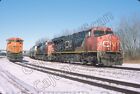 Original Slide- Cn Es44dc 2240 & Bnsf Train At Galesburg, Il. 1/23 In Snow!