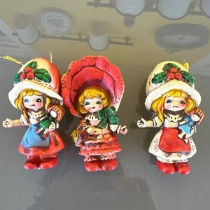 Juego de 3 adornos de plástico molde soplado gorro niña vintage de Navidad Japón - Imagen 1 de 9