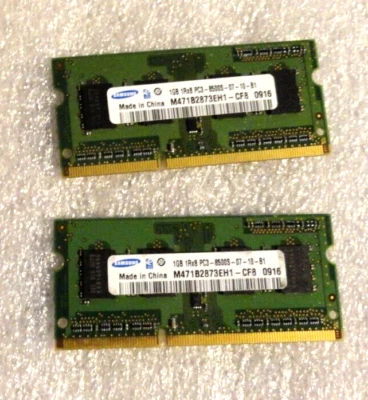 2 X Samsung LAPTOP  1GB DDR3 Memory SO-DIMM 204pin PC3-8500S M471B2874EH1-CF8 - Image 1 of 3