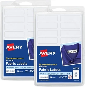 Avery 40720 Bügelfrei Handschreiben Stoff 54 Etiketten Weiß 1/2" x 1-3/4" 2er Pack - Bild 1 von 6