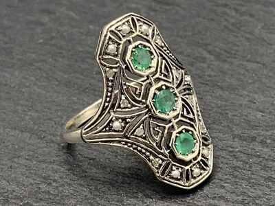 Smaragd Ring  Smaragd & Perle 925er Silber   Gr. 53 - Bild 1 von 4