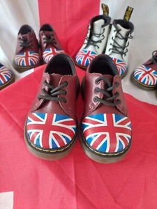Baby Dr. Martens Shoes Size 3 Cherry Red with Handpainted Union Jack Design - Picture 1 of 9