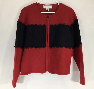 水晶神户毛衣中号 100% 羊毛拉链开衫红色黑色 — 第 1/4 张图片