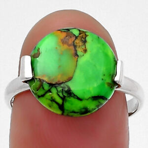 Natural Green Matrix Turquoise 925 Sterling Silver Ring s.8 Jewelry E508