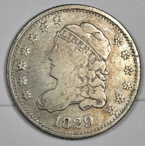 1829 Bust Half Dime.  Reverse XF.  Obverse VF.  186202 Cover