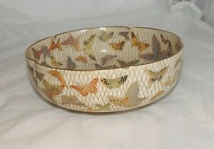 Vintage 6.75"  Decorative Oriental Round Bowl w Butterfly Decor & Gold Trim