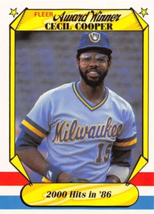 Cecil Cooper 1987 Fleer Award Winners Baseball card #10 Milwaukee Brewers - Picture 1 of 2