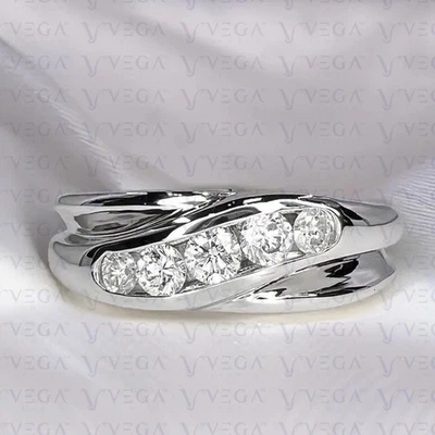 Banda de compromiso redonda de diamantes HPHT creada en laboratorio de 2,0 quilates para hombre platino macizo 950 pt Foto 1 de 4