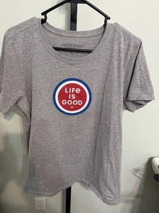 Life is Good Damen L Crusher Tee Grau Grafik Tshirt Kurzarm Rot Kreis - Bild 1 von 8