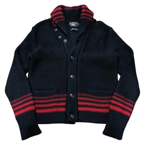 RRL Shawl Collar Cardigan Wool Black Red M Vintage Inspired Heavyweight F/S - Picture 1 of 9