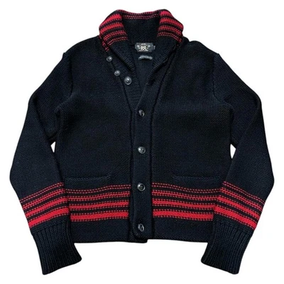 RRL Shawl Collar Cardigan Wool Black Red M Vintage Inspired Heavyweight F/S - Image 1 of 4