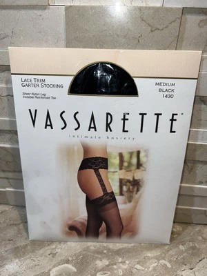 Medias íntimas VASSARETTE, ribete de encaje liguero, talla M, en negro Foto 1 de 4