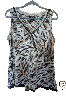 Lane Bryant Silk Top Women Sz 18 Lace Y2K Fairycore Coquette Babydoll Animal - Image 1 of 4