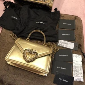 DOLCE & GABBANA Devotion 2way shoulder Hand bag Gold Leather Heart Women JPN - Picture 1 of 4